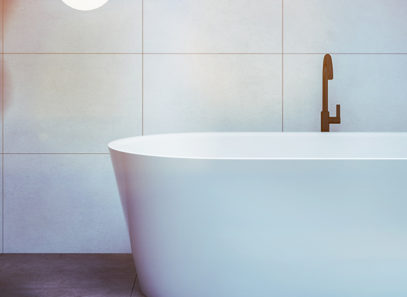 Bathroom with Black Faucets